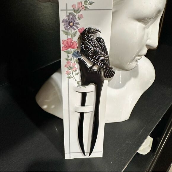 Solid Metal Black Crow Hair Pin - Picture 6 of 6